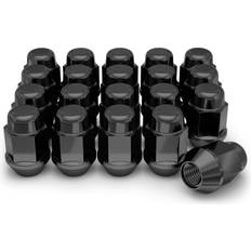 Car Rims White Knight 1704SBK-20AM Black Chrome 1/2"-20 Bulge Acorn Lug Nut, 20 Pack