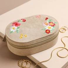 Beige Jewellery Boxes Lisa Angel Embroidered Flowers Oval Jewellery Box beige/pink/green one