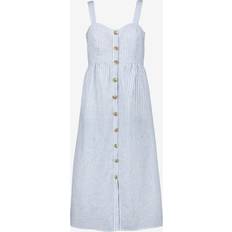 Seraphine Linen-Cotton Midi Maternity Nursing Dress - Blue Stripe