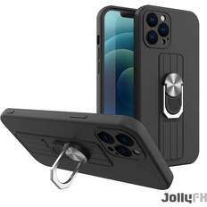 Mobiltillbehör Hurtel JollyFX Ring Case silikonfodral med fingergrepp och ställ för Samsung Galaxy A22 4G Svart