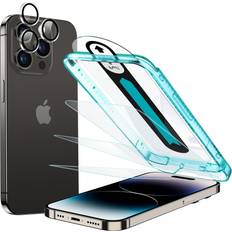ESR for iPhone 14 Pro Max Screen Protector Set, 3 Tempered-Glass Screen Protectors and 1 Set of Camera Lens Protectors, Smooth Rounded Full-Coverage Military-Grade Protection, Scratch Resistant