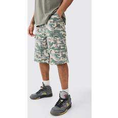 Bekleidung boohooMAN Mens Fixed Waist Woven Tab Jorts - Khaki