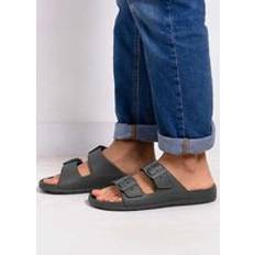 Grey Slides Totes Mens Grey Bounce Buckle Adjustable Sliders Dark Grey