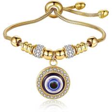 Tianci Gold Evil Eye Bracelets for Women 18k Gold Plated Adjustable Gold Evil Eye Charm Bracelet ojo Bracelet for Protection Gold