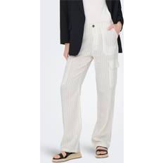 Cargo Trousers - Viscose Only Linen Mix Loose Fit Cargo Trouser - White Stripe