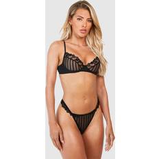 Boohoo Knickers boohoo Womens Striped And Heart Mesh Detail Thong Black