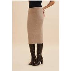 Cashmere Skirts Lavish Alice Lavish Alice MARTINA Knitted Cashmere Blend Midi Skirt In Beige UK16 UK18 beige