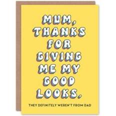 Mother's Day Party Supplies ARTERY8 Mother's Day Thanks For Good Looks Fun Funny Humour Joke Modern Bright Bold Mum Greeting Card Yellow One Size