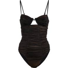 Svarta Baddräkter Self-Portrait Mesh Ruched Swimsuit - Black
