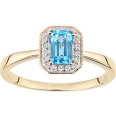 Multicolour Rings Diamant L'Eternel Womens 9ct Yellow Gold and Blue Topaz Gemstone Rectangle Cut Ring