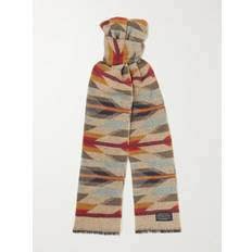 Jacquard-Knit Wool Scarf Men Brown