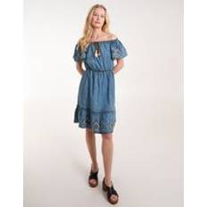 Denim - Women Dresses Blue Vanilla Denim Embroidered Tiered Dress Light Denim