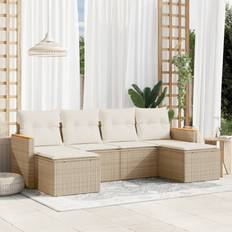 Havemøbler vidaXL 6-Pack Garten-Sofagarnitur mit Kissen Beige Poly Rattan Lounge-Set