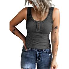 Kinlonsair Women's Sleeveless Henley Tank Tops - Dark Gray