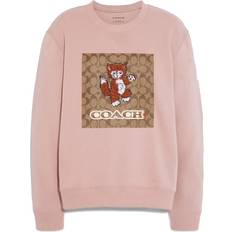 Coach Women Sweaters Coach Women's Signature Kitten Crewneck Pullover Sweater as1, Alpha, x_s, Regular, Regular, Light Rose