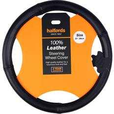 Halfords Black 100% Leather Steering Wheel Cover