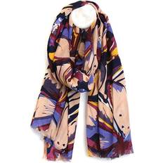 Blue - Viscose Scarfs Pom Pink And Navy Mix Painterly Print Bamboo Viscose Scarf