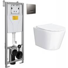 Nes Home Modern Rimless Wall Hung Toilet with Ultra Slim Soft Close Seat and Wall Frame System