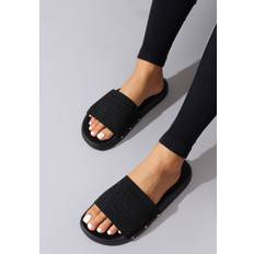 PrettyLittleThing Black Knitted Sliders, Black