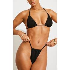 PrettyLittleThing Black Mix & Match Crinkle Triangle Bikini Top, Black