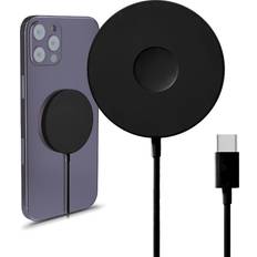 Mmobiel MMOBIEL Magnetic Wireless Charger 15W Compatible with MagSafe iPhone 15/14/13/12/11 Series, AirPods 3/2/Pro, Apple Watch All Series, Samsung Galaxy Buds, S23/S22/S21/Note USB C 3.3 Foot – Black