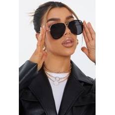 Sunglasses PrettyLittleThing Oversized Gold Detail Aviator Sunglasses, Black