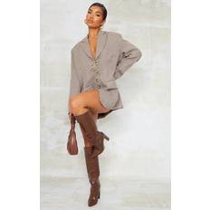 Brown - Shirt Dresses PrettyLittleThing Chocolate Check Twill Shoulder Pad Oversized Blazer Dress, Chocolate