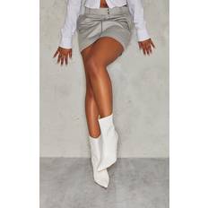 White Ankle Boots on sale PrettyLittleThing White Pu Point Toe Mid Heeled Ankle Boots, White