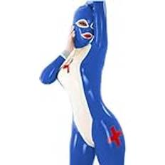 Sjuksköterska body av latex, 100 % gummi, uniformsset, baseboll sport passform body-mask blå-S