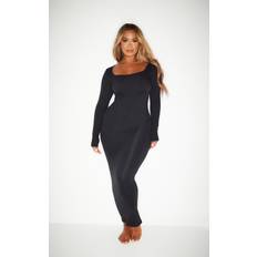 High Collar Dresses PrettyLittleThing Shape Black Stretch Seamless Long Sleeve Maxi Dress, Black