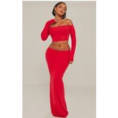 Red - Short Skirts PrettyLittleThing Shape Red Contour Jersey Low Rise Maxi Skirt, Red