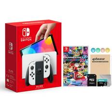 Game Consoles Nintendo Switch OLED Model White Joy Con 64GB Console Improved HD Screen and LAN-Port Dock with Mario Kart 8 Deluxe and Mytrix Accessories 2021 New