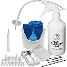Ear Wax Vacuum Removal Tool by Tilcare Ear Irrigation Flushing System for Adults & Kids Perfect Ear Cleaning Kit Includes Electric Vacuum Tool, Basin, Syringe, Curette Kit, Towel and 30 Tips