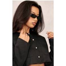 PrettyLittleThing Ultra Slim Rounded Rectangular Sunglasses, Black