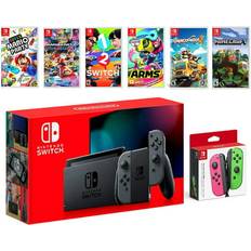 Game Consoles Nintendo 2019 New Switch Gray Joy-Con Console Multiplayer Party Game Bundle Neon Pink/Green Joy-Con Super Mario Party Mario Kart 8 Deluxe 1-2 Switch Arms Overcooked 2 Minecraft