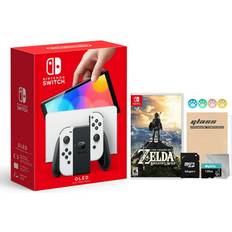 Game Consoles Nintendo Switch OLED Model White Joy Con 64GB Console Improved HD Screen and LAN-Port Dock with The Legend of Zelda: Breath of the Wild and Mytrix Accessories 2021 New