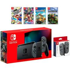 Game Consoles Nintendo 2019 New Switch Gray Joy-Con Console Multiplayer Party Game Bundle Extra Pair of Gray Joy-Con Super Mario Party Mario Kart 8 Deluxe Overcooked 2 Minecraft