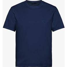 Prada Men T-shirts Prada Mens Blue Logo-embroidered Slim-fit Stretch-cotton T-shirt