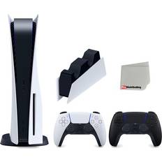 Sony Playstation 5 Disc Version with Extra Black Controller and DualSense Charging Station Bundle with Cleaning Cloth