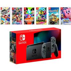 Game Consoles Nintendo 2019 New Switch Gray Joy-Con Console Multiplayer Party Game Bundle Super Mario Party Mario Kart 8 Deluxe 1-2 Switch Arms Overcooked 2 Kirby Star Allies