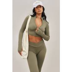 Seamless Outerwear PrettyLittleThing Olive Seamless Seam Detail Cropped Sports Jacket, Green