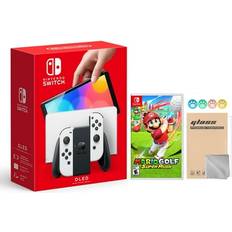 Game Consoles Nintendo Switch OLED Model White Joy Con 64GB Console Improved HD Screen & LAN-Port Dock with Mario Golf: Super Rush And Mytrix Wireless Accessories JP Version Region Free