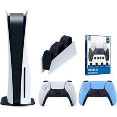 Sony Playstation 5 Disc Version with Extra Blue Controller DualSense Charging Station and Surge FPS Grip Kit With Precision Aiming Rings Bundle