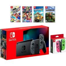 Game Consoles Nintendo 2019 New Switch Gray Joy-Con Console Multiplayer Party Game Bundle Neon Pink/Green Joy-Con Super Mario Party Mario Kart 8 Deluxe Overcooked 2 Minecraft