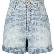 Balmain Shorts Balmain Monogram Print Denim Shorts Blue