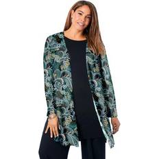 Jessica London Cardigans Jessica London Plus Women's Everyday Stretch Knit Open Front Cardigan in Frost Teal Paisley Size 22/24