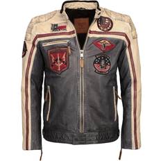 Racing Leather Jacket - Dark Blue/White/Dark Red