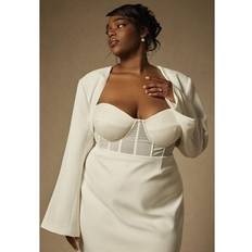 Beige - Women Suits Eloquii Plus Women's Bridal Woven Jacket in Pearl Size 24