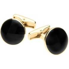 Homme Boutons de manchette C. W. Sellors 9ct Gold Whitby Jet Round Cufflinks