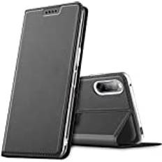 Verco mobilfodral för Sony Xperia 10 III, Premium bokväska flip fodral för Sony Xperia 10 III skal plånboksfodral pu läderväska [integrerad magnet] Svart
